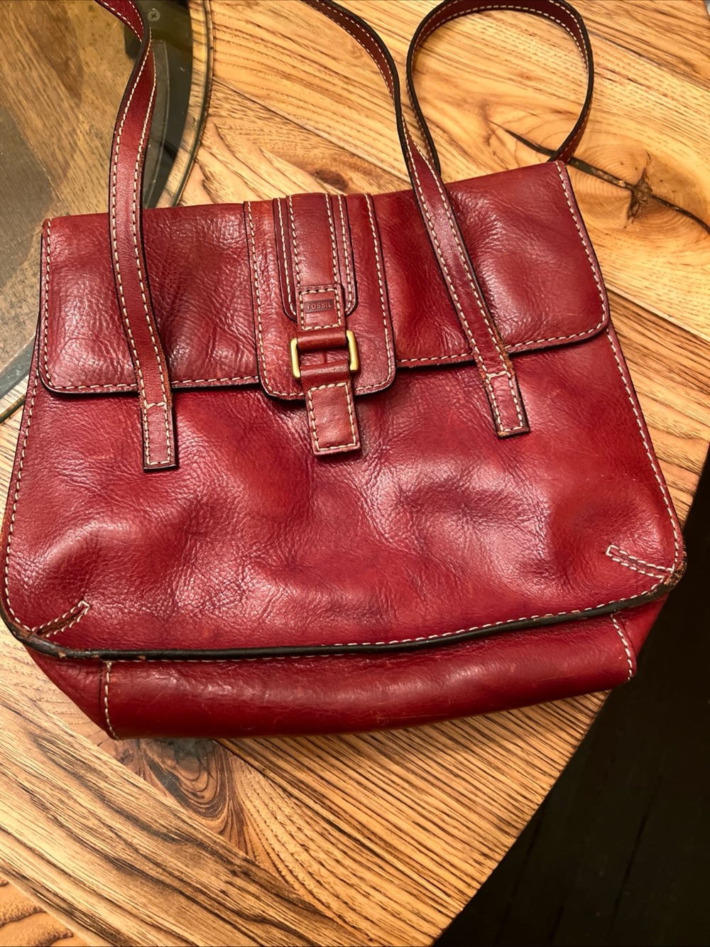 Vintage FOSSIL Sedona Red Saddle Leather Double Handle Handbag Purse - Picture 2 of 14